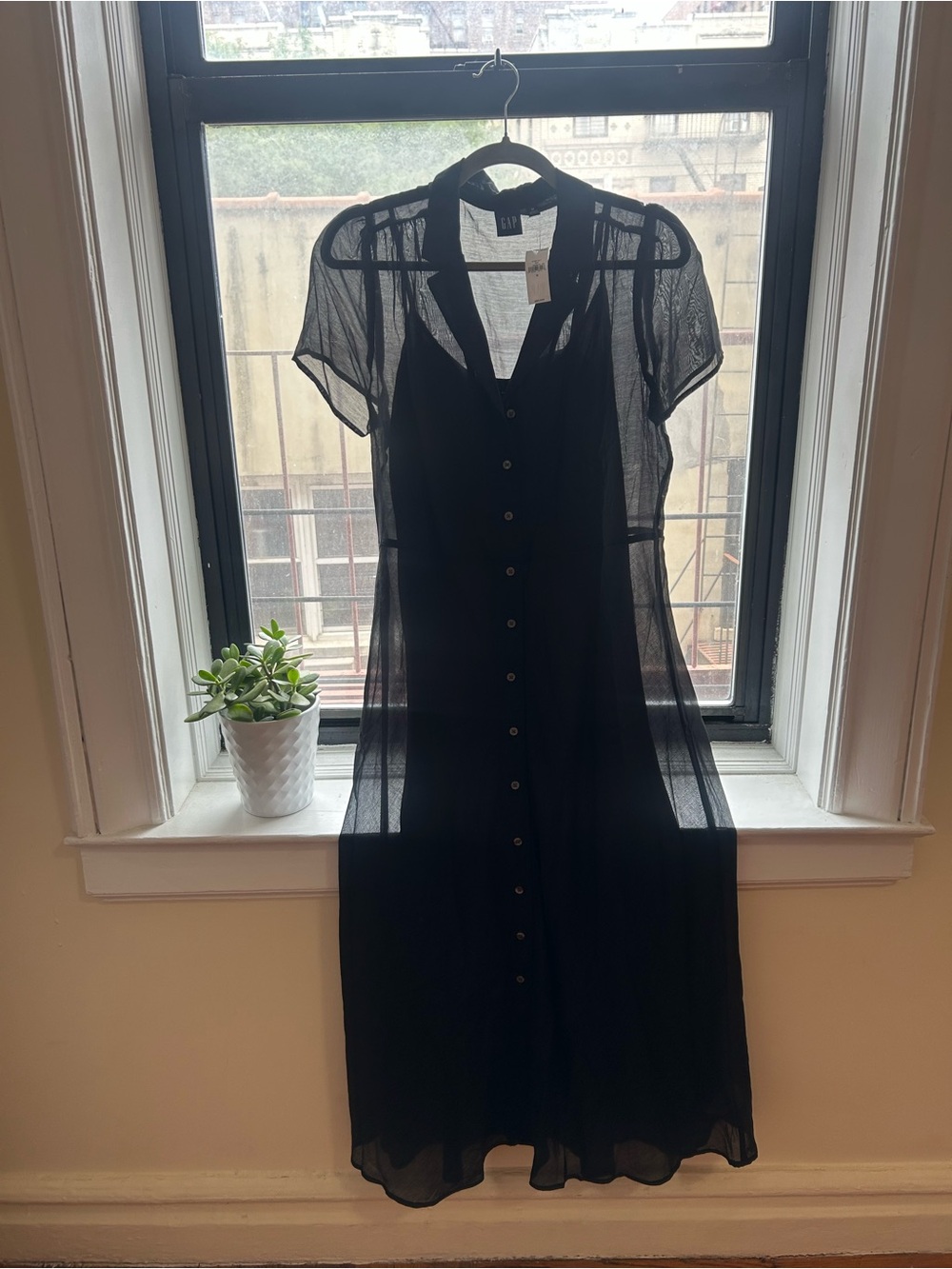 GAP Black Sheer Button-Front Maxi Dress